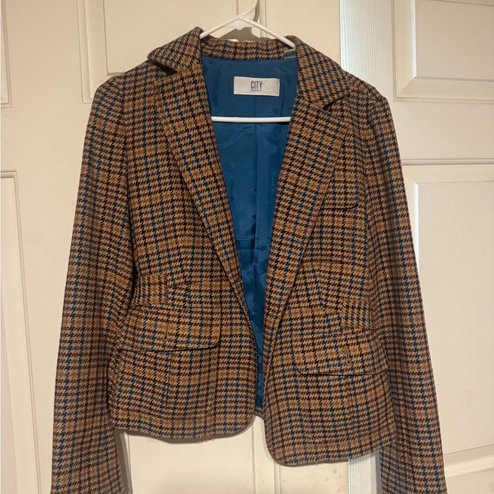 DKNY Brown and Black Checkered Blazer